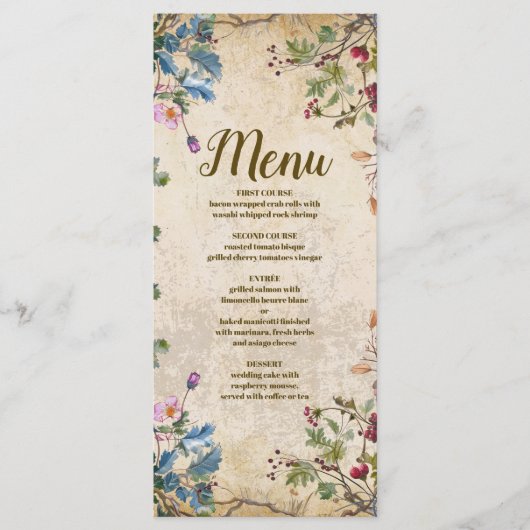 Boho herfst Wildflower Botanische bruiloft Menu (Voorkant)