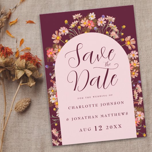 Boho Herfst Wildflower Bourgogne Blush Roze Huweli Save The Date