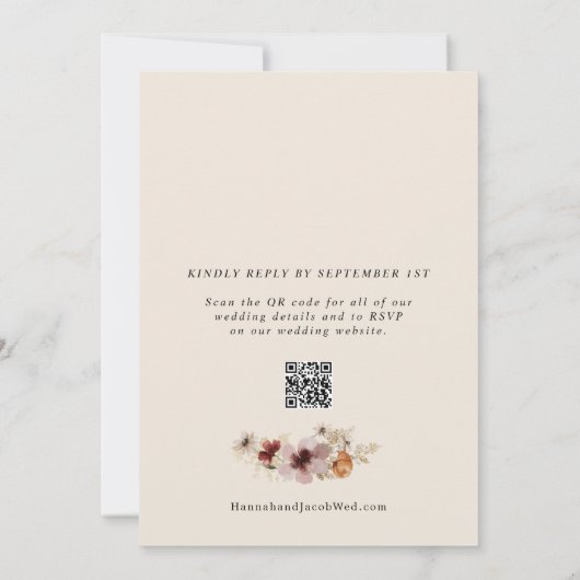 Boho Herfst Wildflower QR Code RSVP Bruiloft Kaart (Achterkant)