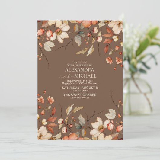 Boho Herfst Wildflower Wedding Kaart (Staand voorkant)