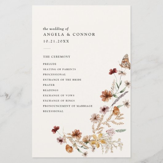 Boho Herfst Wildflower Wedding Programme (Voorkant)