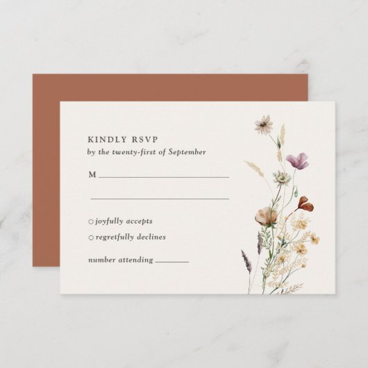 Boho Herfst Wildflower Wedding RSVP Kaartje (Voorkant / Achterkant)