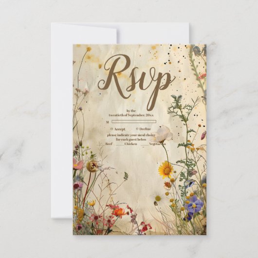 Boho Herfst Wildflower Wedding RSVP Kaartje (Voorkant)