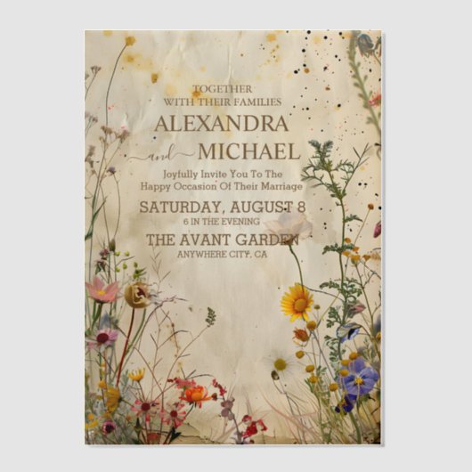 Boho Herfst Wildflower Wedding Vellum Uitnodigingen (Voorkant)