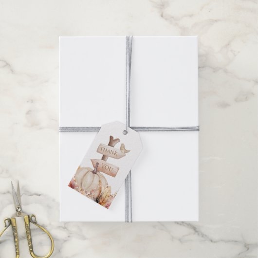 Boho Herfst witte pompoen dank u Cadeaulabel (Met Touw)