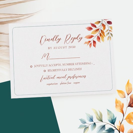 Boho-herfstbruiloft RSVP Kaartje