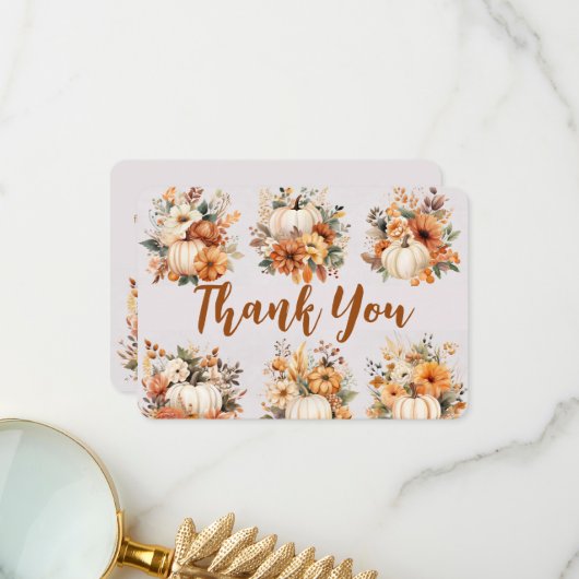 Boho-herfstpompoen dank je wel bedankkaart (Voorkant / Achterkant in situ)