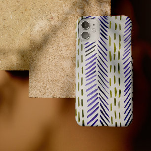 Boho herringbone patroon in paars en groen iPhone 13 hoesje