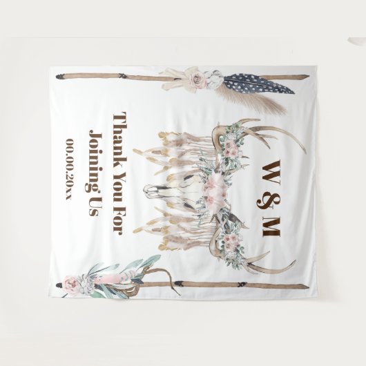 Boho herten gewei verheven veer hout rustiek india wandkleed (Voorkant (horizontaal))