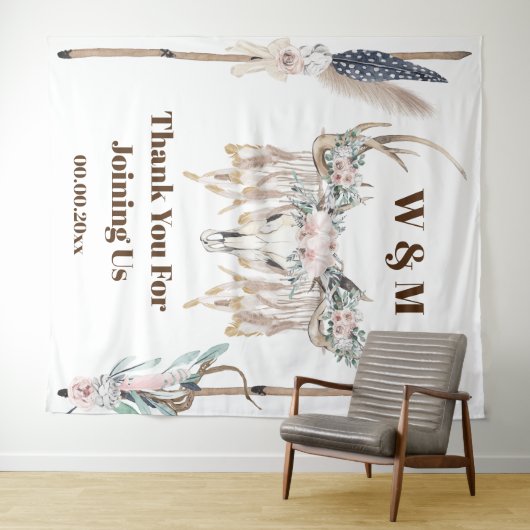 Boho herten geweien verheven veer hout rustiek ind wandkleed (In Situ (horizontaal))