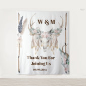 Boho herten geweien verhoging veer hout rustiek in wandkleed (Voorkant)