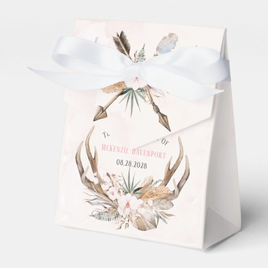 Boho hertenhoorns en bloemen bruidsfeest bedankdoosjes (Voorkant Zijde)