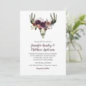 Boho hertenschedel donker Paarse bloemboeket bruil Kaart (Staand voorkant)