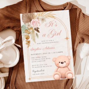 Boho Het is een Meisje Teddy Bear Roze Baby shower Kaart
