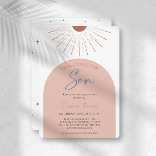 Boho hier komt de uitnodiging voor het Baby shower