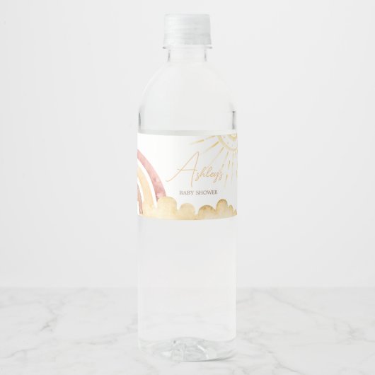 Boho Hier Komt de Zoon Baby Shower Waterfles Etiket (Voorkant)