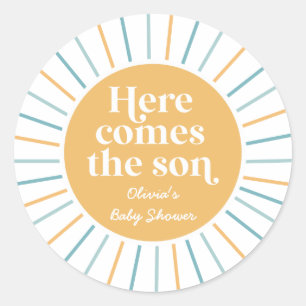 Boho Hier komt de Zoon zonnebaby shower Ronde Sticker