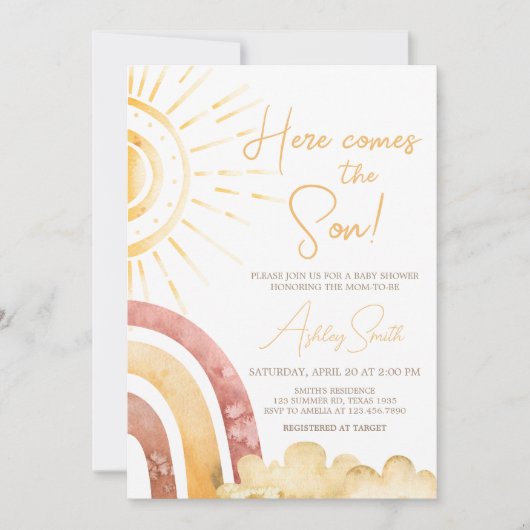 Boho Hier komt het Zoon Baby shower Kaart (Voorkant)