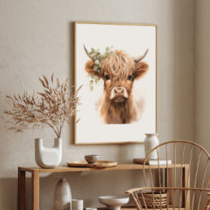 Boho Highland Cow Art Imprimer Poster