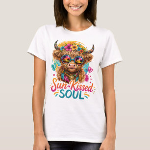 Boho Highland Cow Sun Kissed Soul Grafisch T-shirt