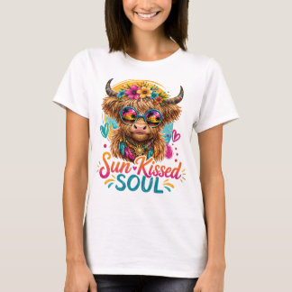 Boho Highland Cow Sun Kissed Soul Grafisch T-shirt