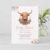 Boho Highland Koe Baby shower Kaart (Staand voorkant)