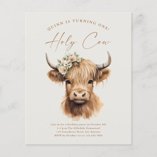 Boho Highland Koe Budget Kids Verjaardagsfeest (Voorkant)