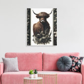 Boho Highland Koe Canvas Afdruk (Insitu (Woonkamer))