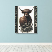 Boho Highland Koe Canvas Afdruk (Insitu (Houten vloer))