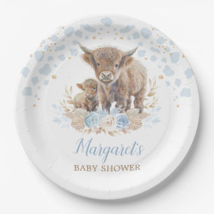 Boho Highland Koe Floral Pampas Grass Baby Boy Papieren Bordje