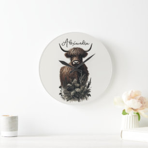 Boho Highland Koe Grote Klok