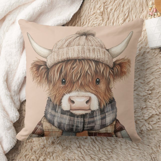 Boho Highland Koe in Pet Cream Kussen (Deken)