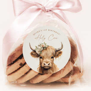 Boho Highland Koe Kids Verjaardagsfeest Ronde Sticker