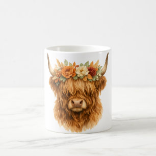 Boho Highland Koe Kussen met Bloemenkroon Koffiemok