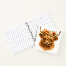 Boho Highland Koe Kussen met Bloemenkroon |