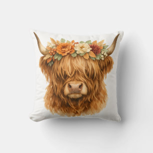 Boho Highland Koe Kussensloop met Bloemenkroon Kussen