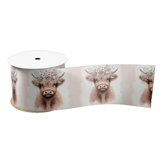 Boho Highland Koe met bloeiende laurier Lint (Spoel)