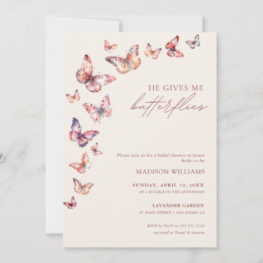 Boho Hij geeft me Butterflies Vrijgezellenfeest Kaart (Voorkant)