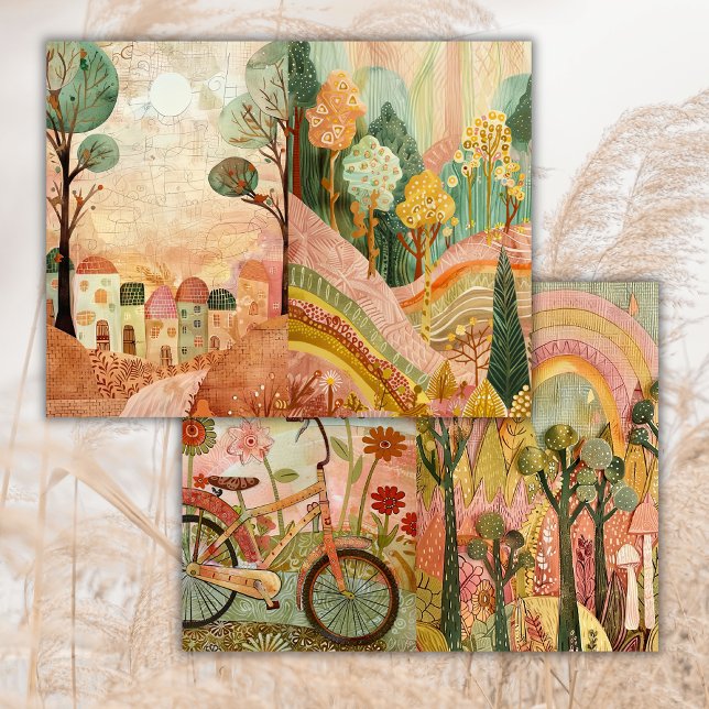 Boho Hippie Bossen Bike Junk Journal Papier (Creator heeft geüpload)