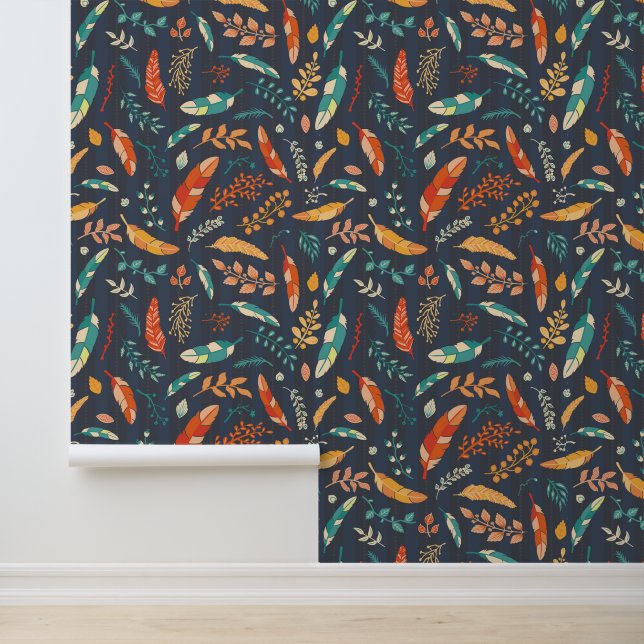 Boho Hippie Feather Pattern Behang (Applicatie)