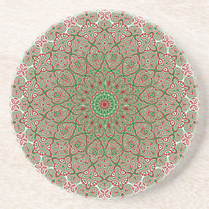 Boho Hippie Funky Trippy Weelderige Kerst Mandala Zandsteen Onderzetter