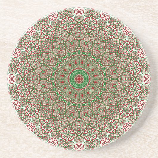 Boho Hippie Funky Trippy Weelderige Kerst Mandala  Zandsteen Onderzetter (Voorkant)