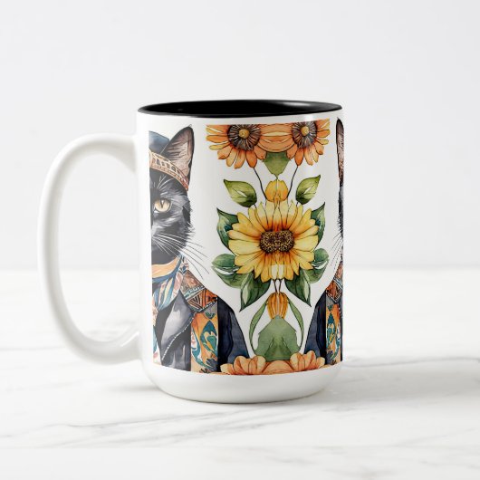Boho Hippie Kat met Sjaal 15 oz Mok (Links)