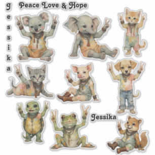Boho Hippie Peace Baby Dieren Aangepast Personalis Sticker