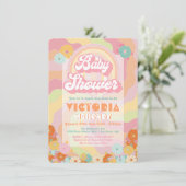 Boho Hippie Rainbow Floral Baby shower Invitation (Debout devant)