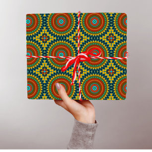 Boho Hippie Red Yellow Blue Tribal Ethnic Cadeaupapier