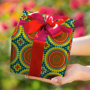 Boho Hippie Red Yellow Blue Tribal Ethnic Cadeaupapier