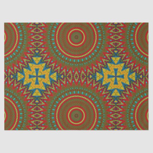 Boho Hippie Red Yellow Blue Tribal Ethnic Tissuepapier (Voorkant)