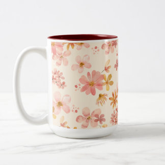 Boho hippie rustic aardse natuurlijke bloemen tweekleurige koffiemok