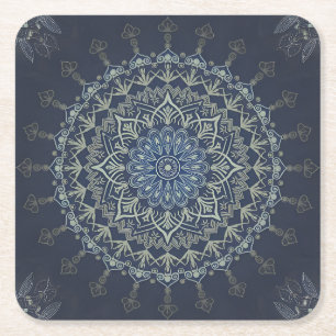 Boho Hippie Tibetaanse Stijl Blauw Intricate Manda Vierkante Kartonnen Onderzetter